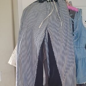 Striped Wide-Leg Drawstring Pants - Black & White